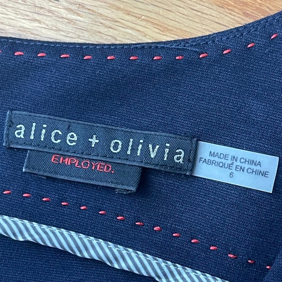 ALICE + OLIVIA Peplum Sheath Dress Size 6 Navy Blue Career Business Designer - Picture 6 of 10